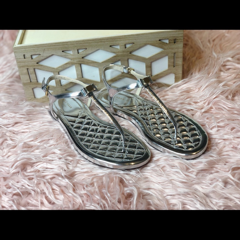 Cole haan silver flat sandals